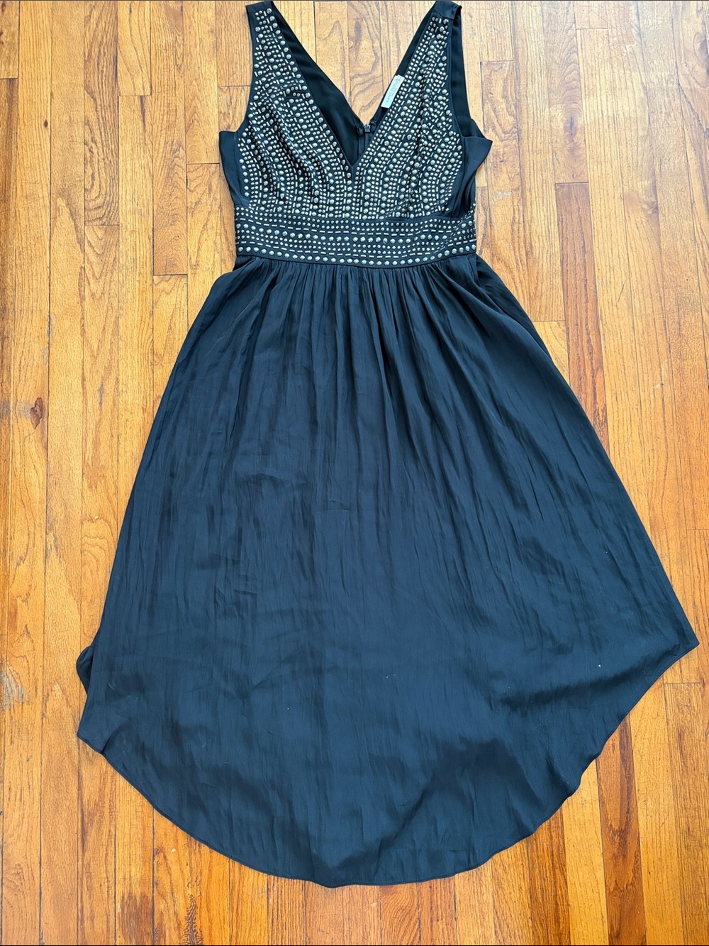 Ramy Brook Black Sleeveless V-Neck Studded Waist Evening Dress